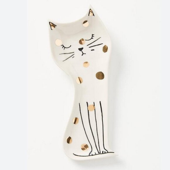 Anthropologie Gold Polka Dot Cat Spoon Rest - Picture 1 of 7